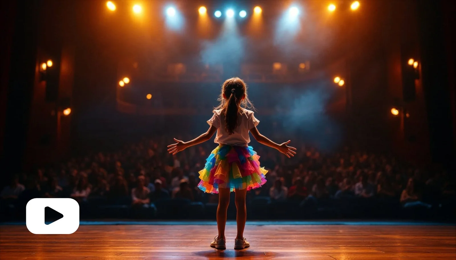 Students performing a school musical theatre show on stage