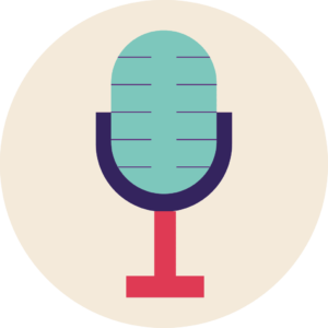 Green microphone icon with red stand